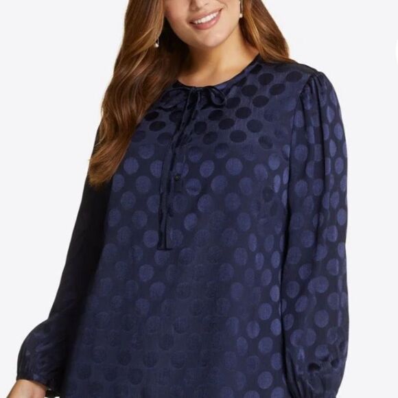 Draper James Tie Neck Flounce Shift Dress NWOT Sz 1X navy blue - Picture 6 of 11